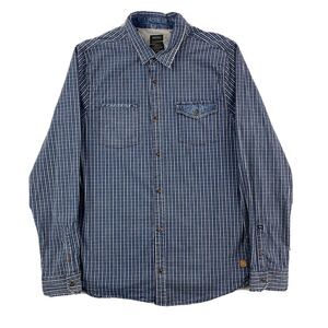 Buffalo David  Shirt Men XXL Slim Stretch Blue Plaid Button Up Long Sleeve